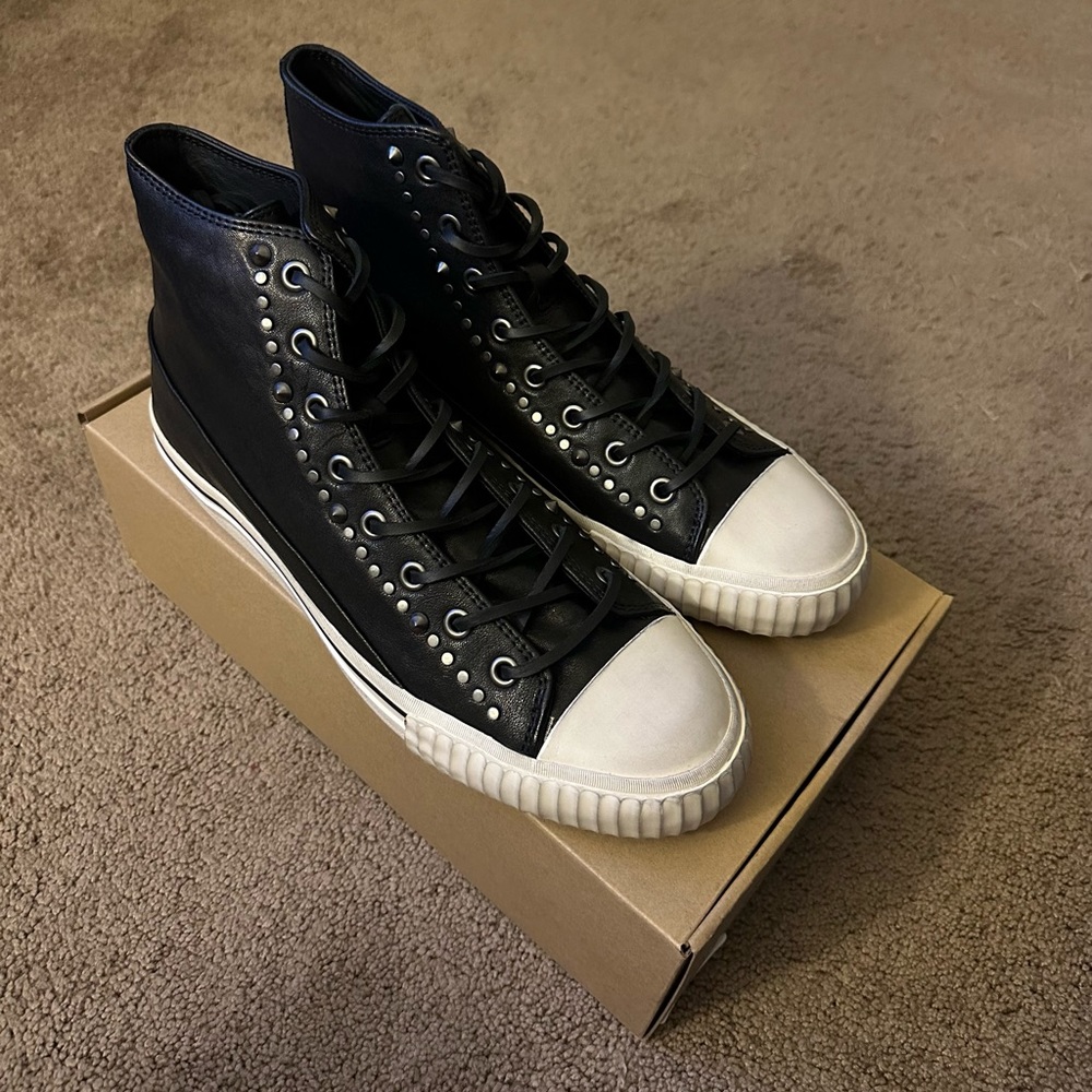 John Varvatos Leather Studded High Top Sneakers